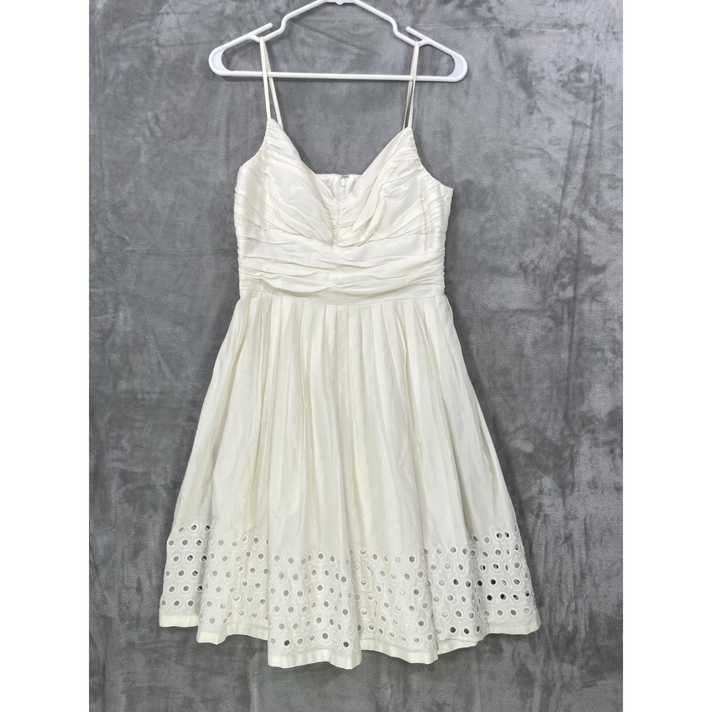 Talbots White Cotton Sleeveless Dress Size 6 Petite Lined Eyelet Gathered Bodice